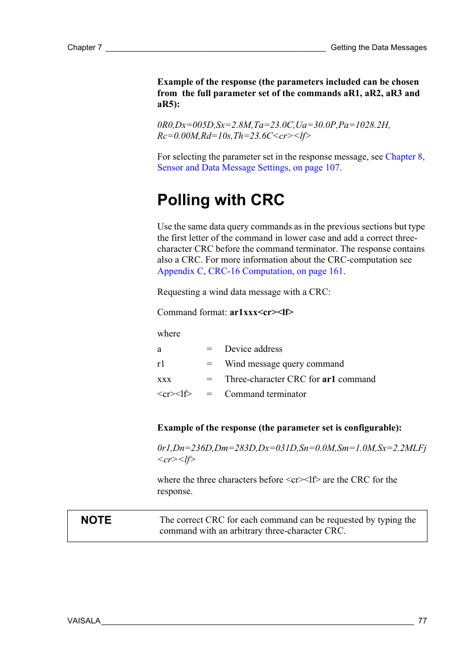 Polling with crc | Vaisala WXT520 User Manual | Page 79 / 171