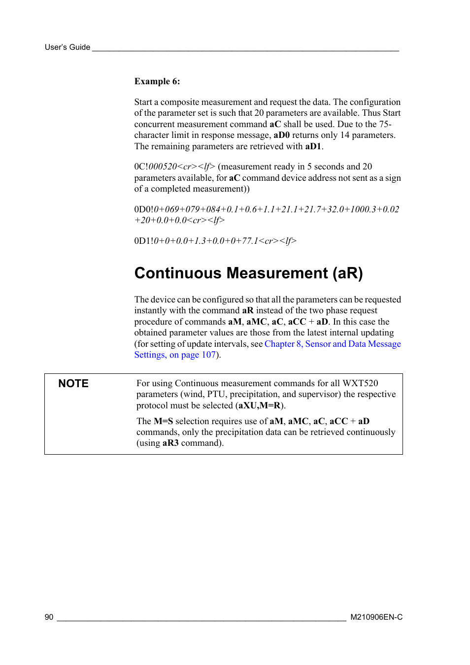 Continuous measurement (ar) | Vaisala WXT520 User Manual | Page 92 / 171