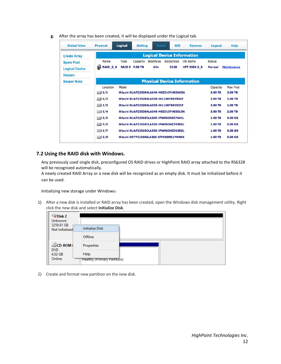 2 using the raid disk with windows | HighPoint RocketStor 6328 User Manual | Page 12 / 40