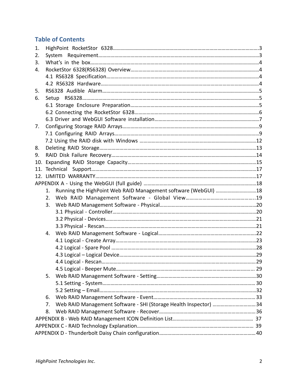 HighPoint RocketStor 6328 User Manual | Page 2 / 40