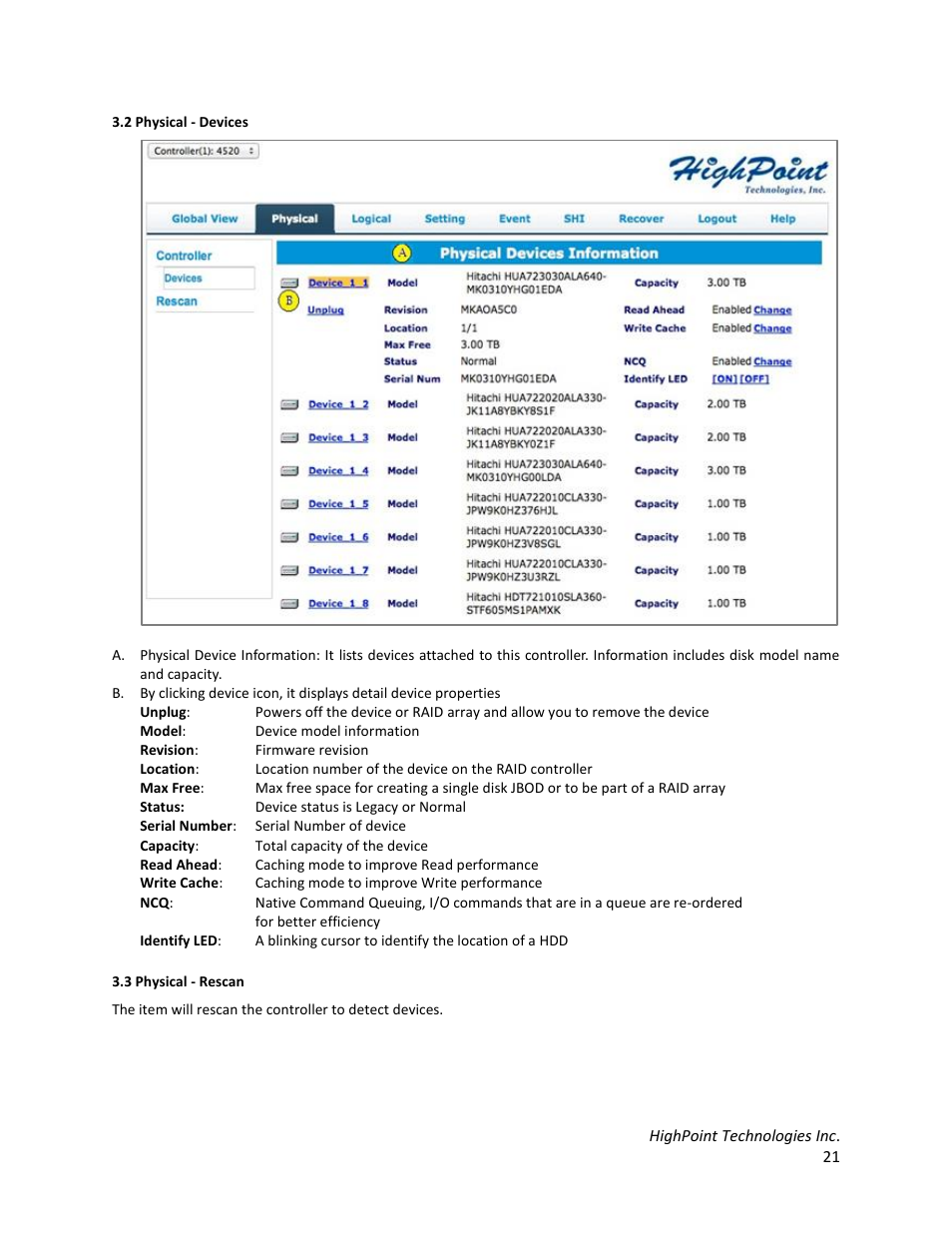 2 physical - devices, 3 physical - rescan | HighPoint RocketStor 6328 User Manual | Page 21 / 40