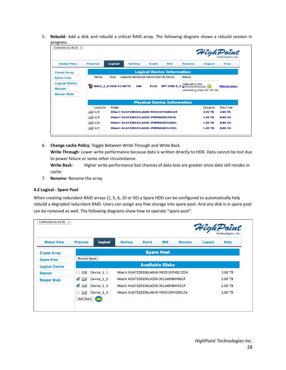 2 logical - spare pool | HighPoint RocketStor 6328 User Manual | Page 28 / 40
