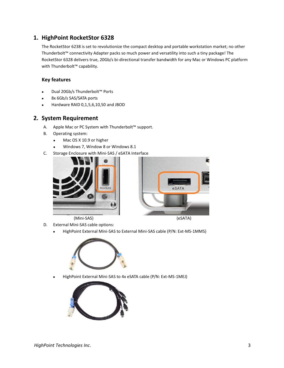 Highpoint rocketstor 6328, System requirement | HighPoint RocketStor 6328 User Manual | Page 3 / 40