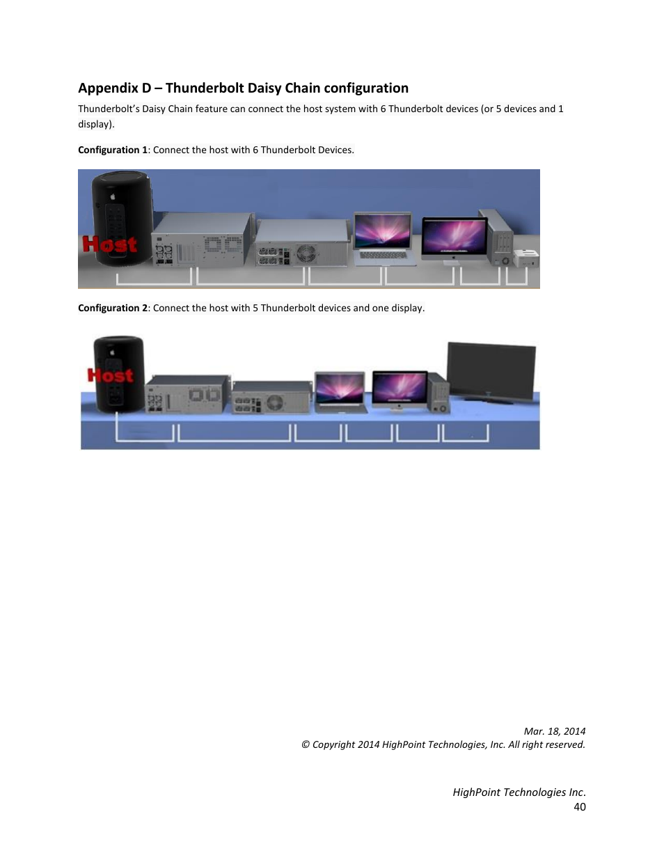 Appendix d – thunderbolt daisy chain configuration | HighPoint RocketStor 6328 User Manual | Page 40 / 40