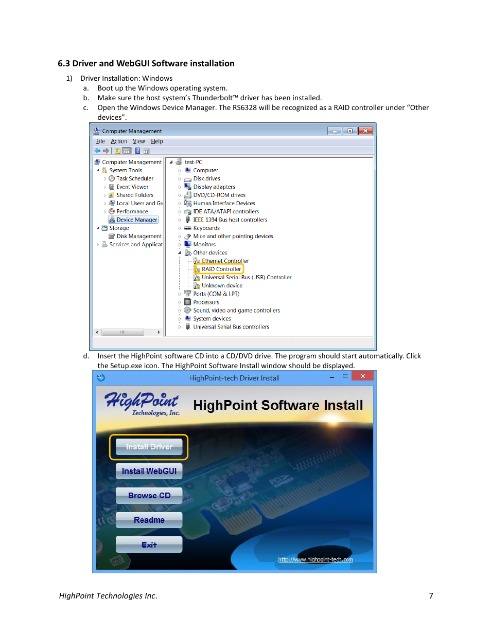 3 driver and webgui software installation | HighPoint RocketStor 6328 User Manual | Page 7 / 40