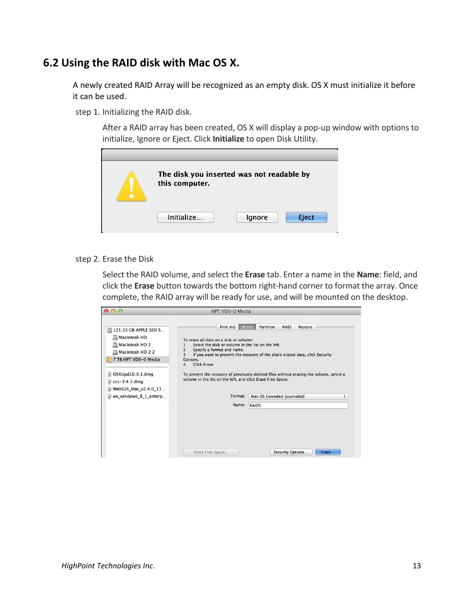 2 using the raid disk with mac os x | HighPoint NA762TB User Manual | Page 13 / 41