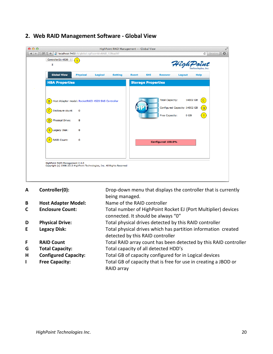 Web raid management software - global view | HighPoint NA762TB User Manual | Page 20 / 41