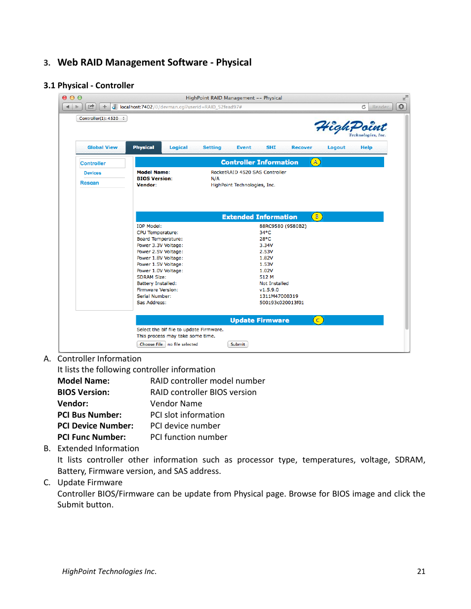 Web raid management software - physical | HighPoint NA762TB User Manual | Page 21 / 41