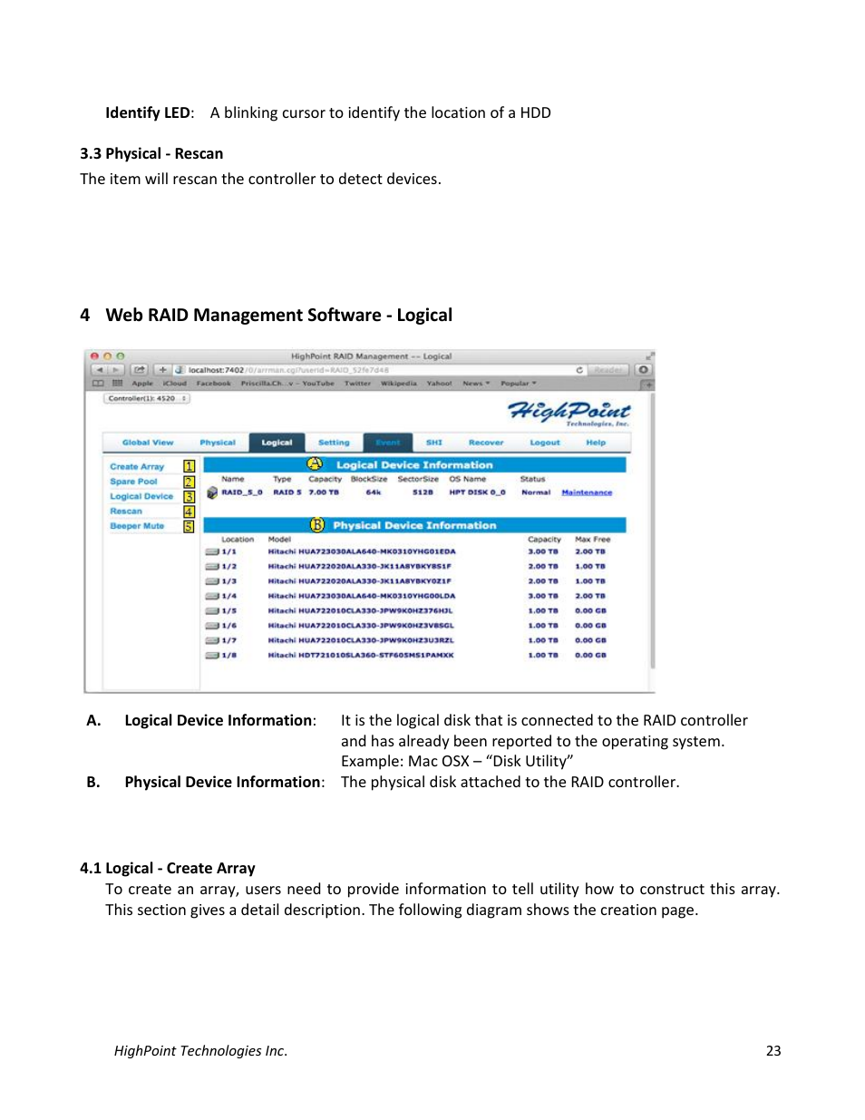 4 web raid management software - logical | HighPoint NA762TB User Manual | Page 23 / 41