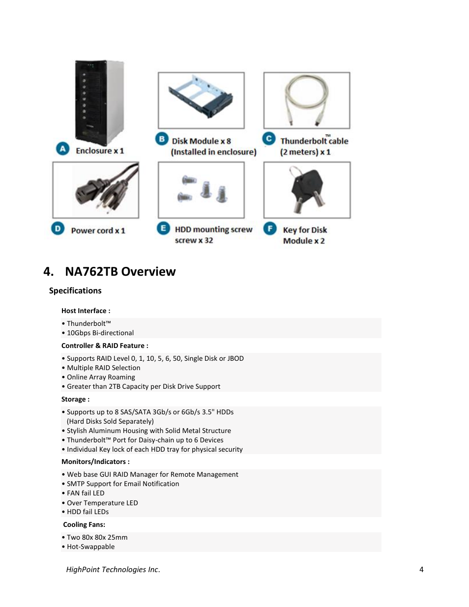 Na762tb overview | HighPoint NA762TB User Manual | Page 4 / 41