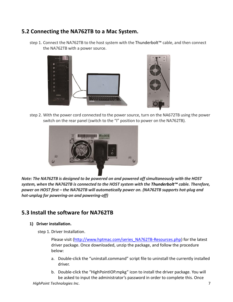 2 connecting the na762tb to a mac system, 3 install the software for na762tb | HighPoint NA762TB User Manual | Page 7 / 41