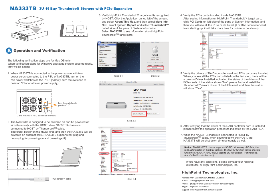 Operation and verification | HighPoint NA333TB User Manual | Page 3 / 3
