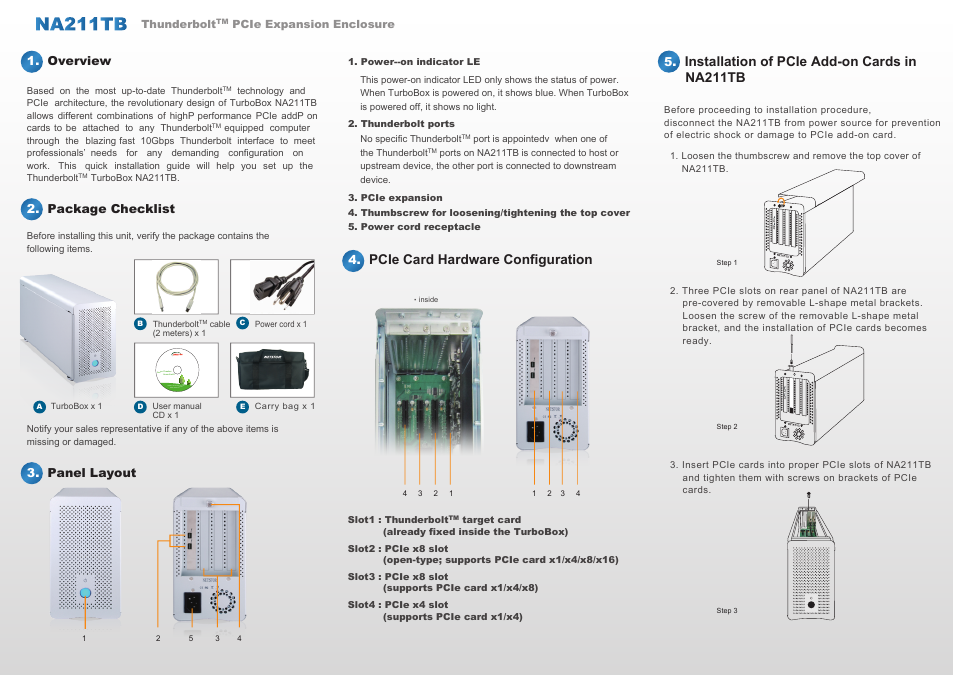 Guide_na211tb1, Installation of pcie add-­on cards in na211tb, Pcie card hardware configuration | HighPoint NA211TB User Manual | Page 2 / 3