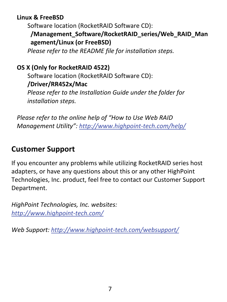 Customer support | HighPoint RocketRAID 4522 User Manual | Page 7 / 8