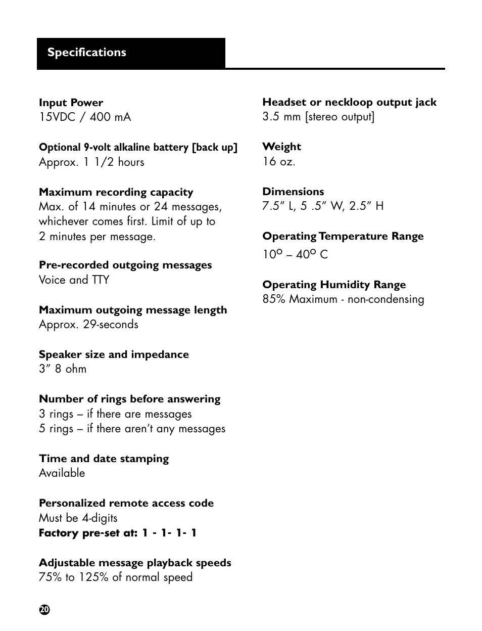 Ameriphone Digital Answering Machine User Manual | Page 22 / 26