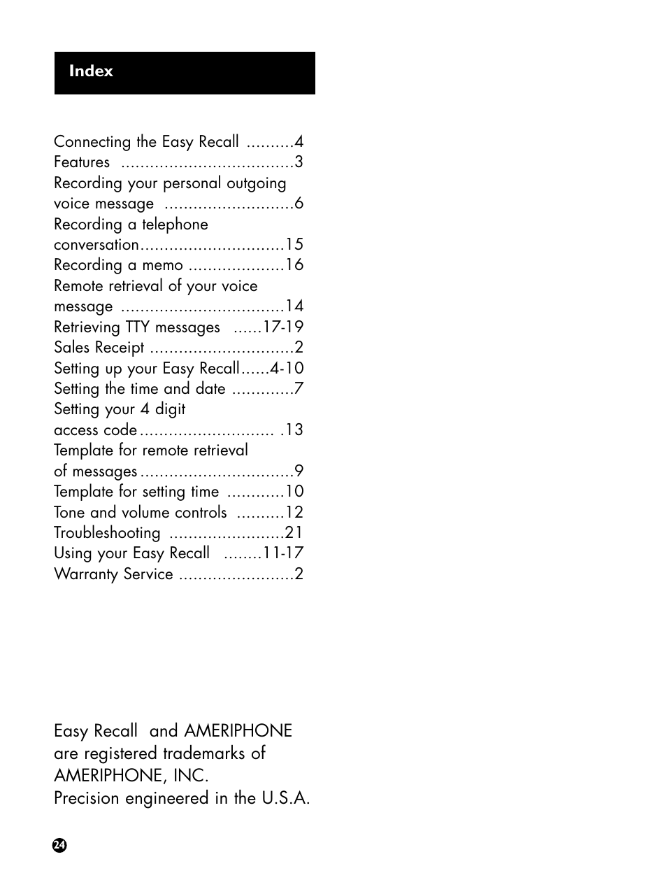 Ameriphone Digital Answering Machine User Manual | Page 26 / 26