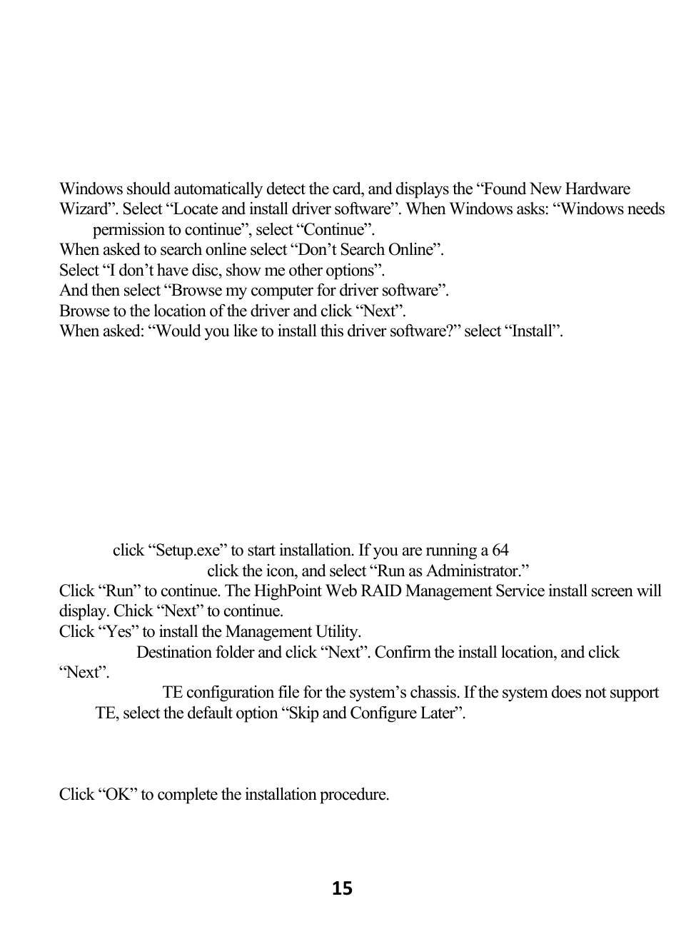 Driver installation (windows), Webgui installation (windows) | HighPoint RocketRAID 2720C2 User Manual | Page 15 / 19