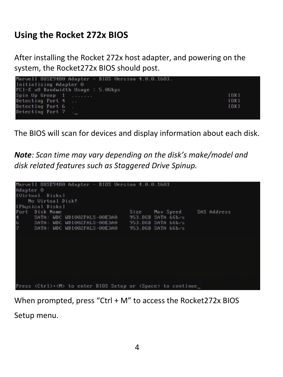 Using the rocket 272x bios | HighPoint Rocket 2720SGL User Manual | Page 4 / 8