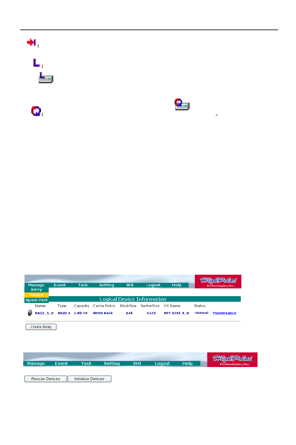 4 - web gui - configuring an array, Initializing a new hard drive | HighPoint RocketRAID 2782 User Manual | Page 36 / 60