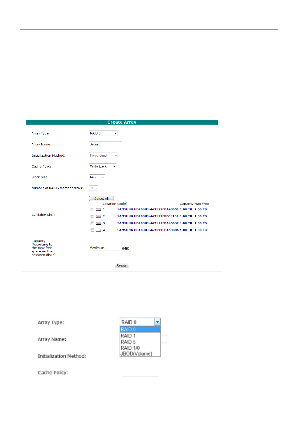 Create an array, Create an array……………………………………………………………….37 | HighPoint RocketRAID 2782 User Manual | Page 37 / 60