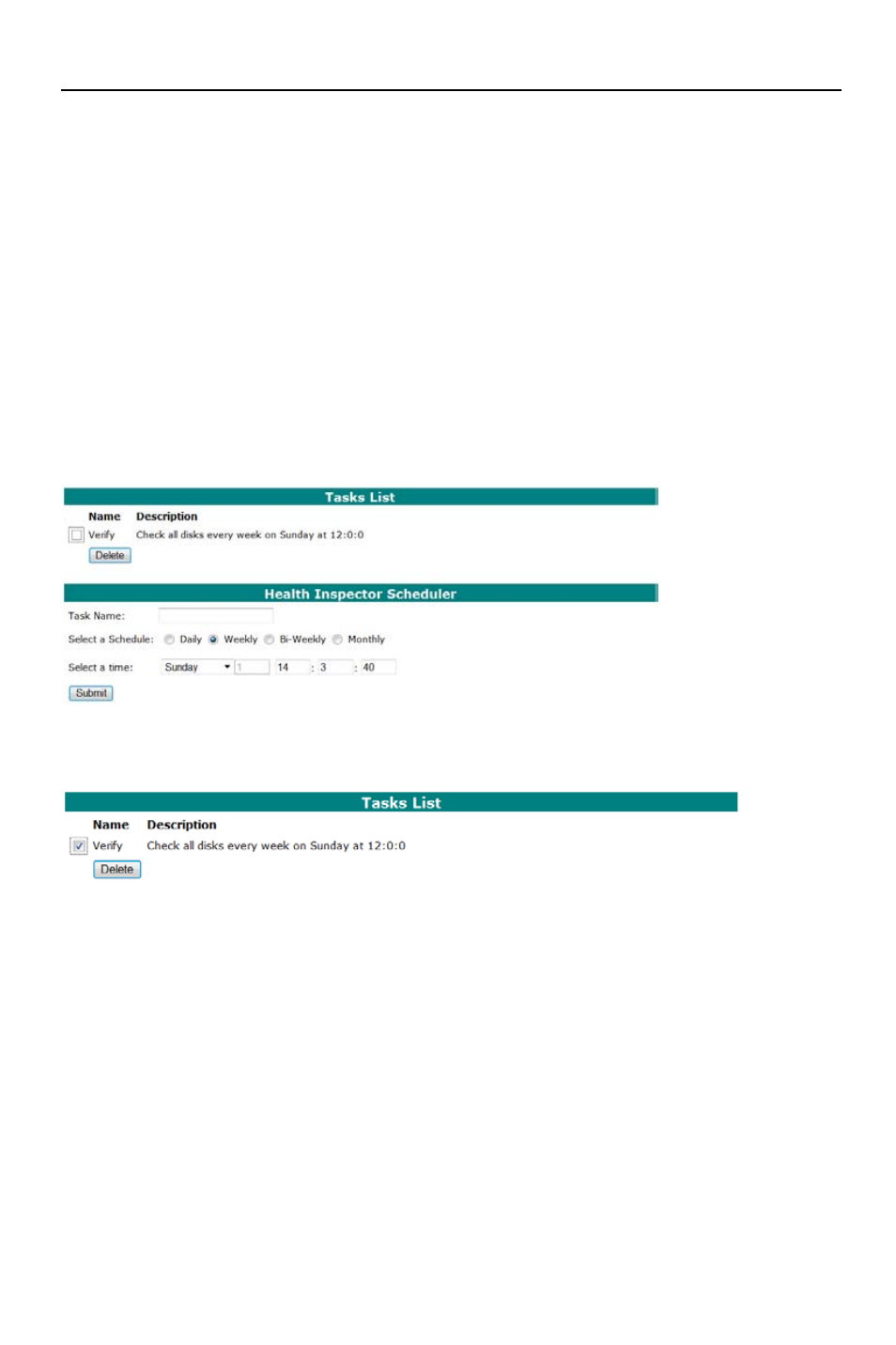 Scheduling tasks, Removing tasks, Shi – storage health inspector | HighPoint RocketRAID 2782 User Manual | Page 44 / 60