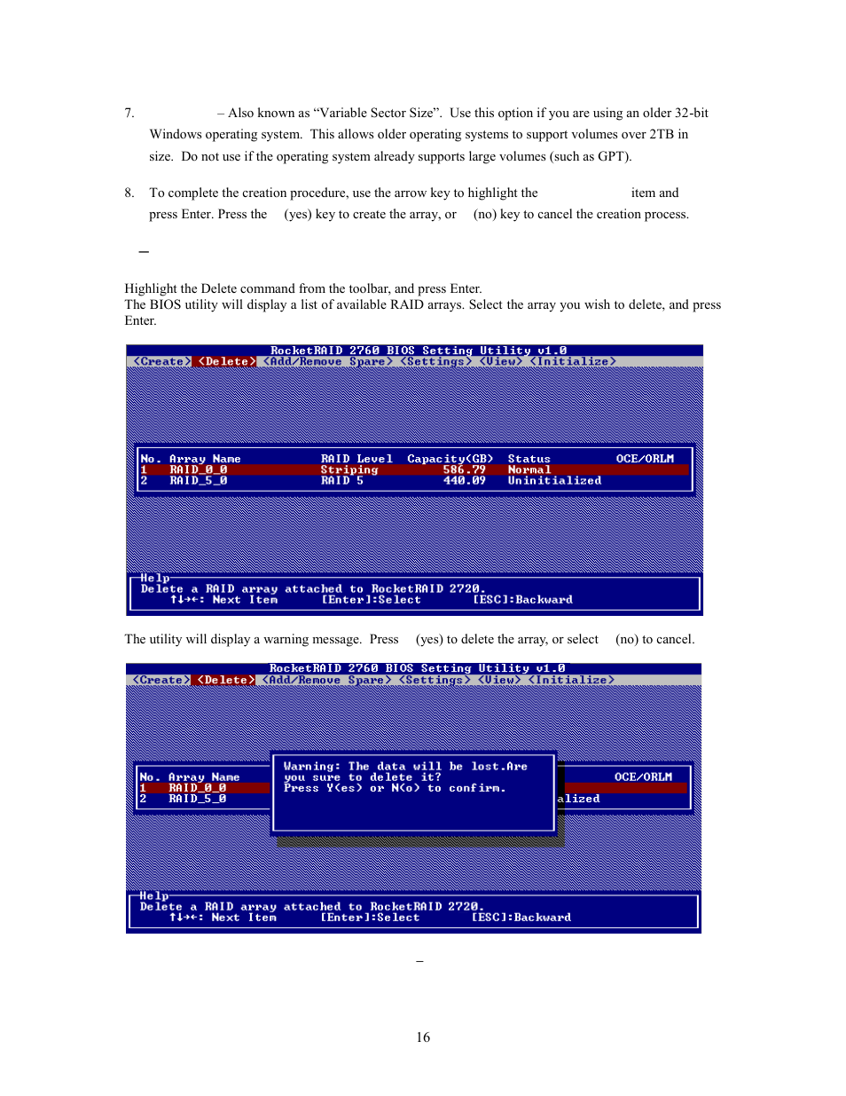 3 – deleting arrays | HighPoint RocketRAID 2760A User Manual | Page 16 / 60