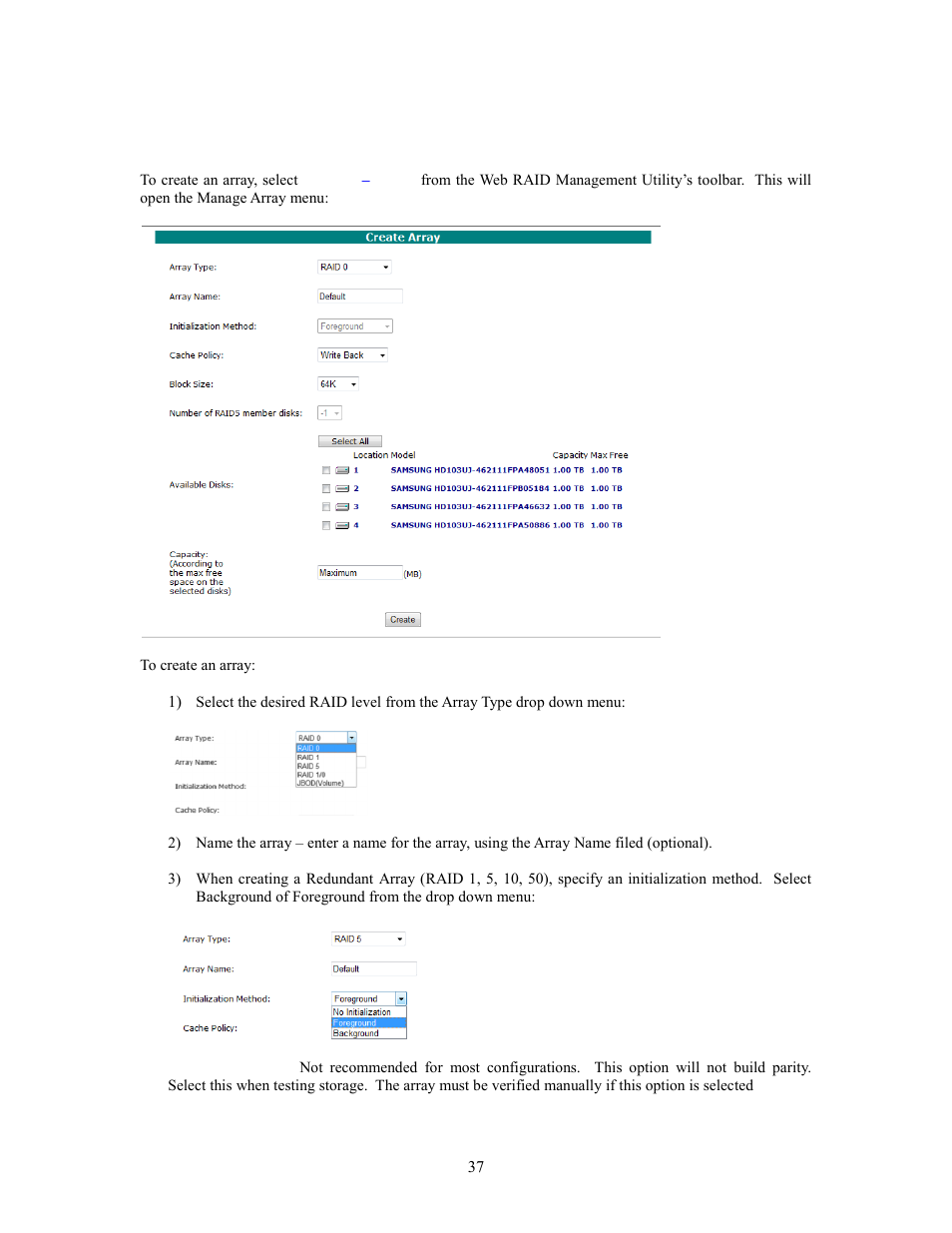 Create an array | HighPoint RocketRAID 2760A User Manual | Page 37 / 60