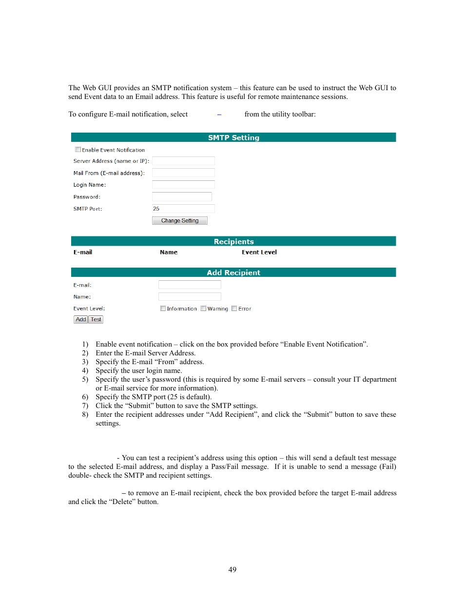 Configuring smtp (e-mail) notification | HighPoint RocketRAID 2760A User Manual | Page 49 / 60