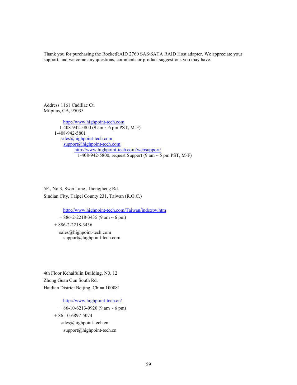 Thank you, Contact us | HighPoint RocketRAID 2760A User Manual | Page 59 / 60