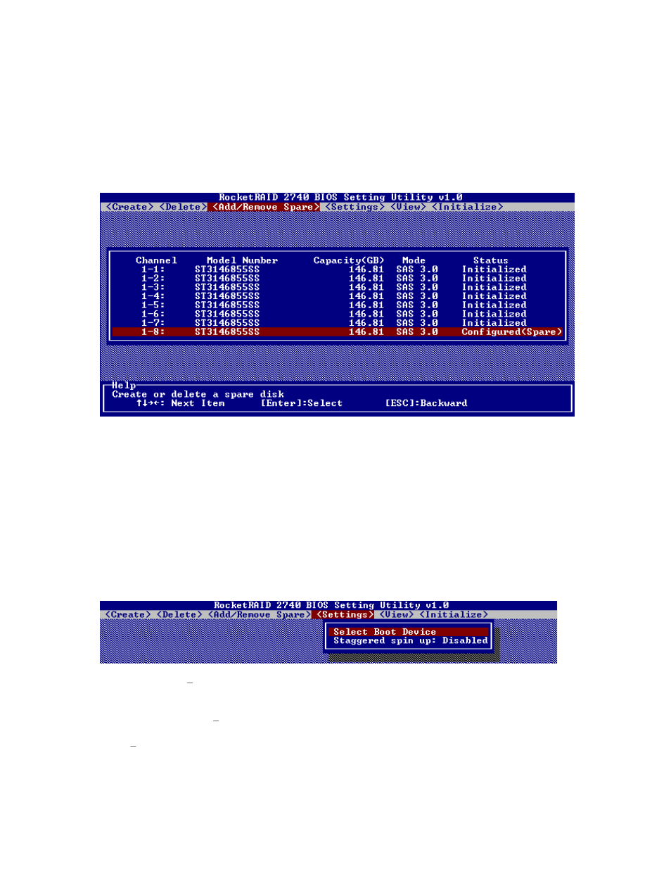 4 - add/remove spare disks, 5 - settings | HighPoint RocketRAID 2740 User Manual | Page 18 / 65