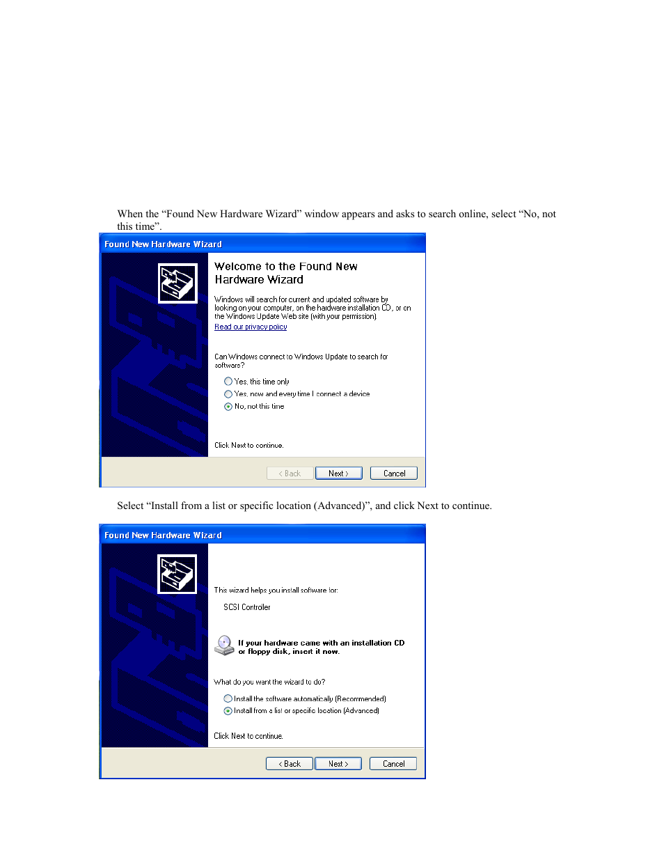 Rocketraid 2740/2744 windows driver installation, Windows xp, 2003 | HighPoint RocketRAID 2740 User Manual | Page 21 / 65