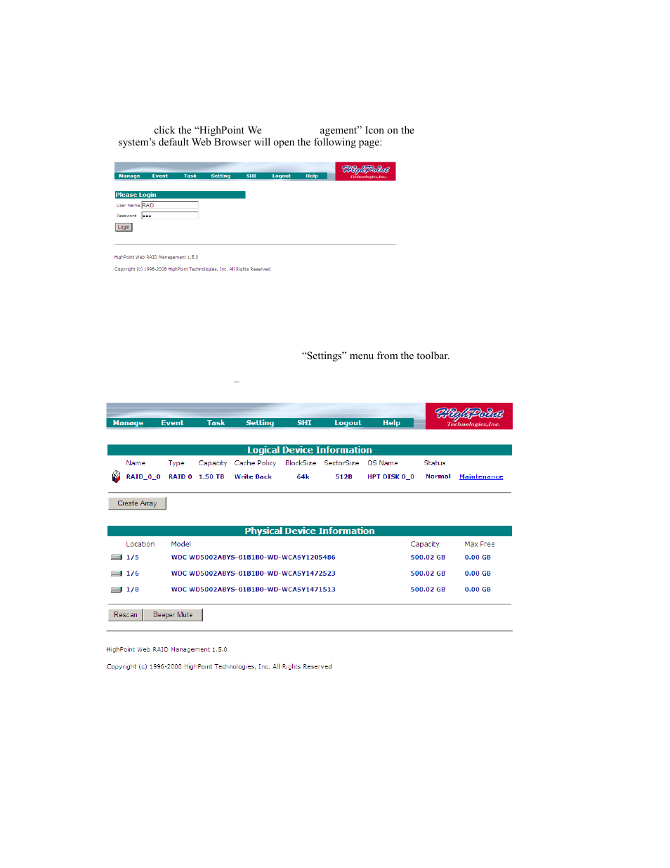 2 - starting the web gui | HighPoint RocketRAID 2740 User Manual | Page 35 / 65