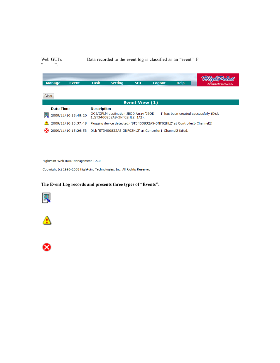 9 - web gui - event notification | HighPoint RocketRAID 2740 User Manual | Page 49 / 65