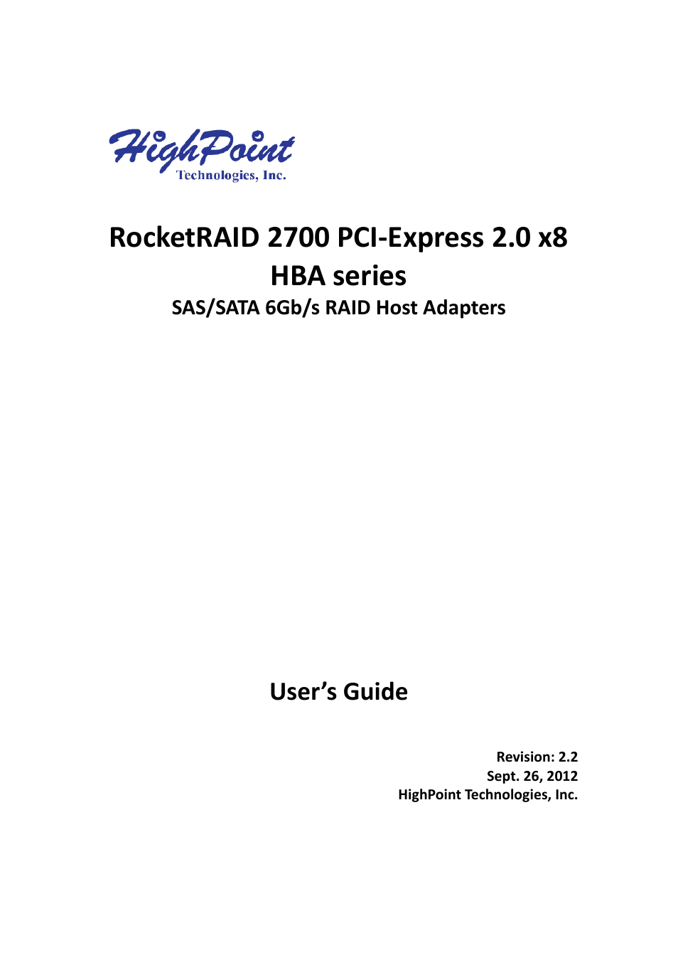 HighPoint RocketRAID 2710 User Manual | 23 pages
