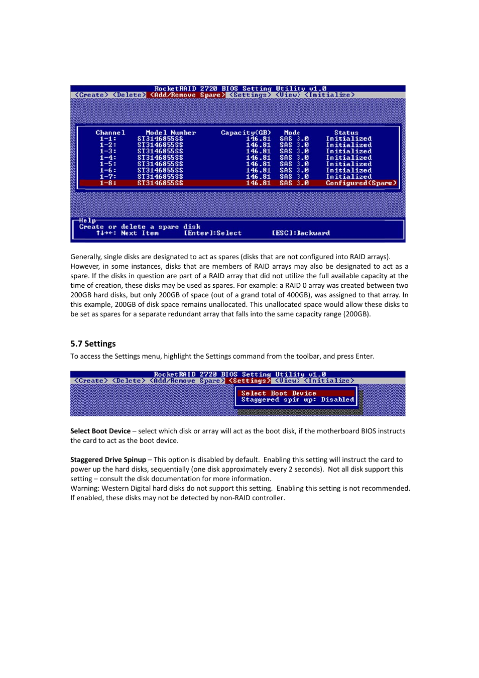 Settings, 7 settings | HighPoint RocketRAID 2710 User Manual | Page 14 / 23