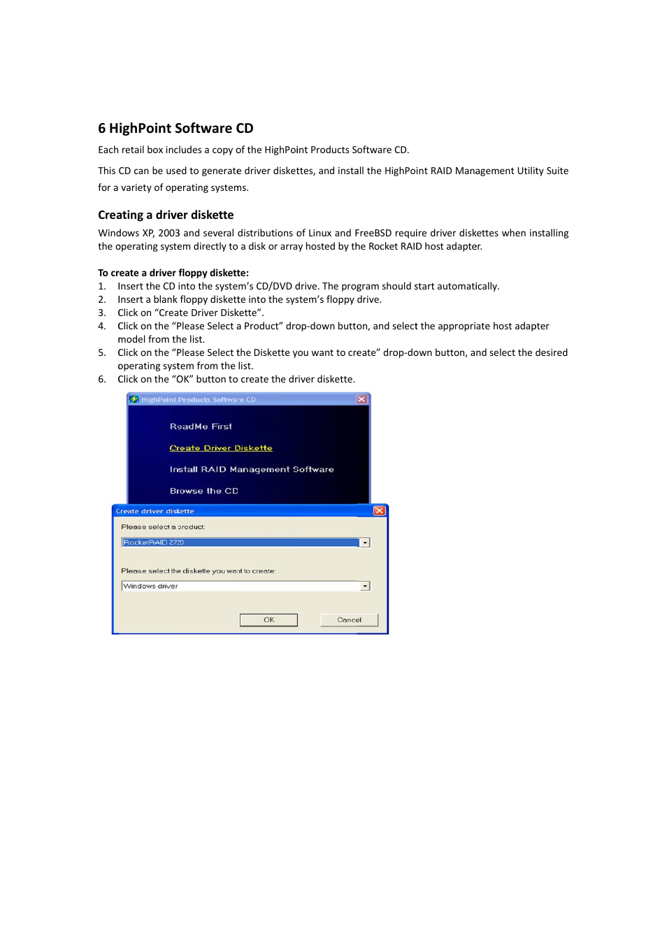 Highpoint software cd, 6 highpoint software cd, Ighpoint s | Software c | HighPoint RocketRAID 2710 User Manual | Page 15 / 23