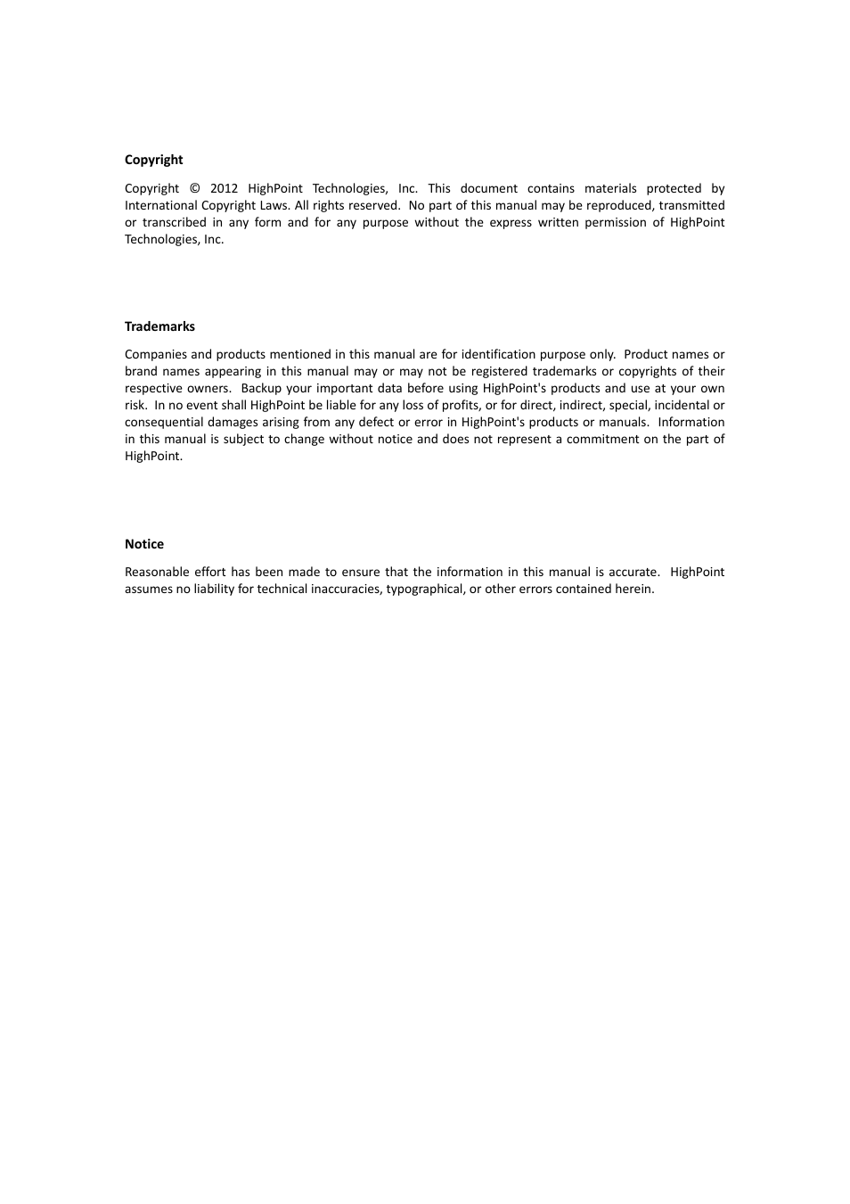 Copyright | HighPoint RocketRAID 2710 User Manual | Page 2 / 23
