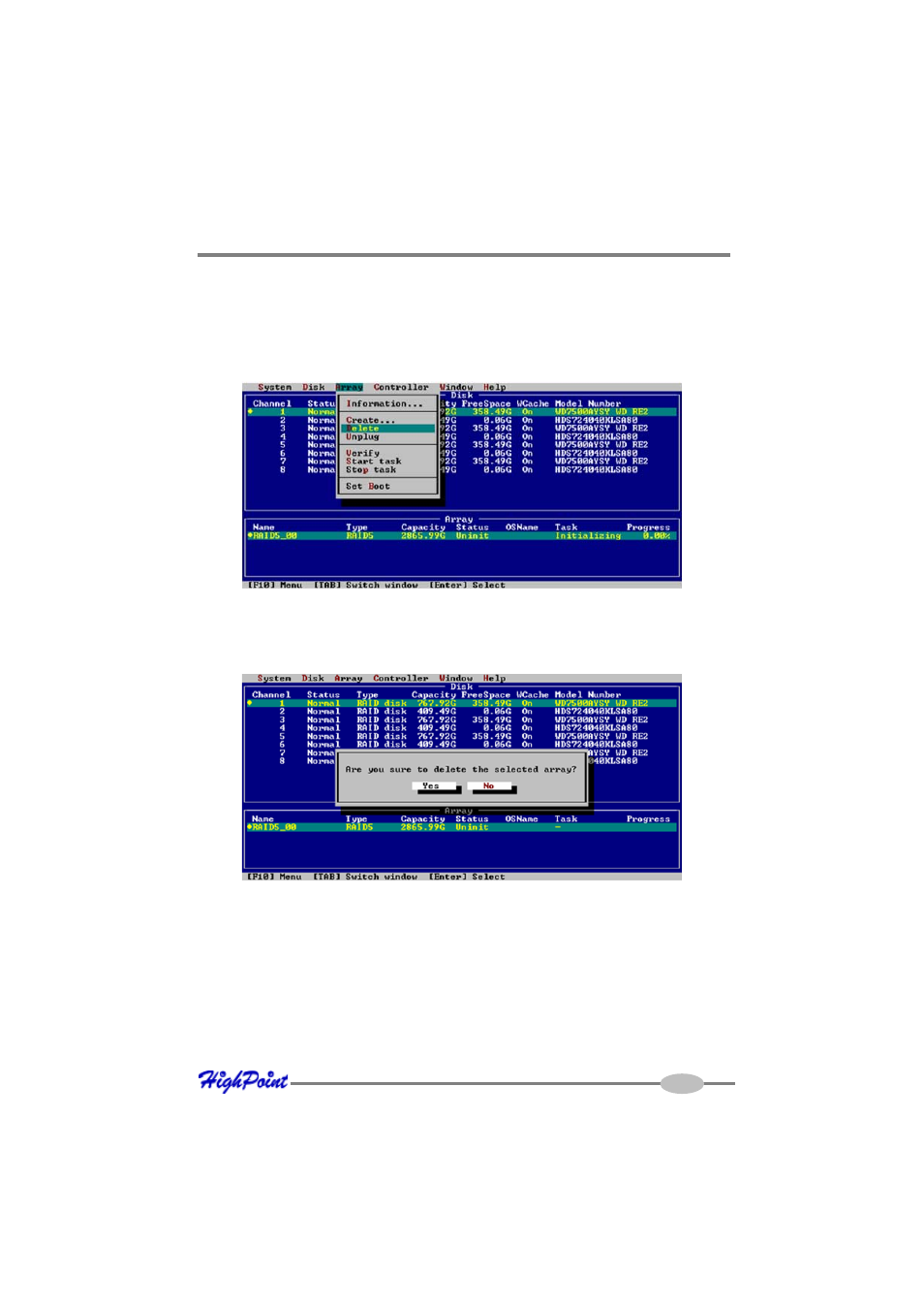 3 – deleting arrays | HighPoint RocketRAID 4310 User Manual | Page 27 / 60