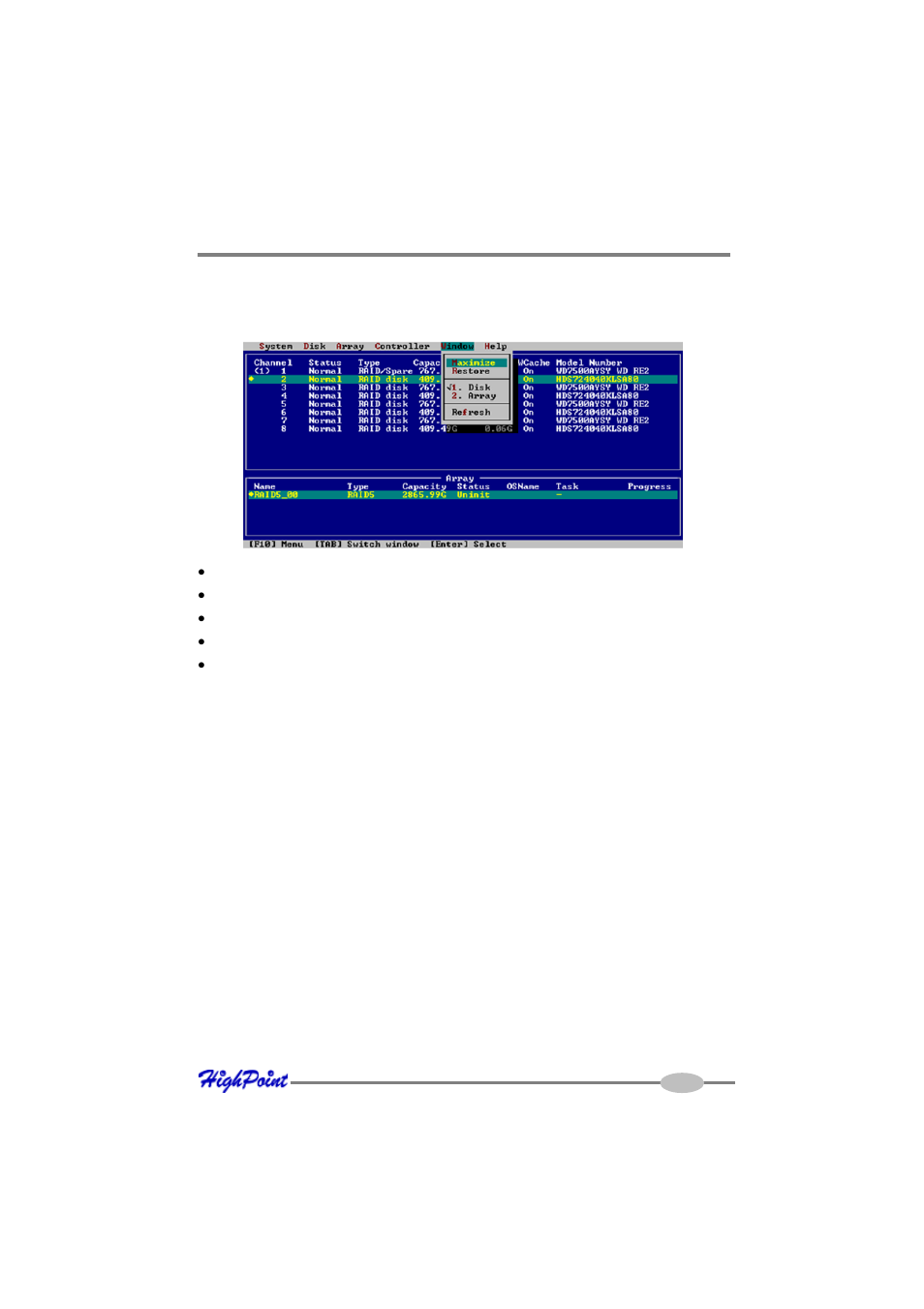 Window menu | HighPoint RocketRAID 4460 User Manual | Page 37 / 59