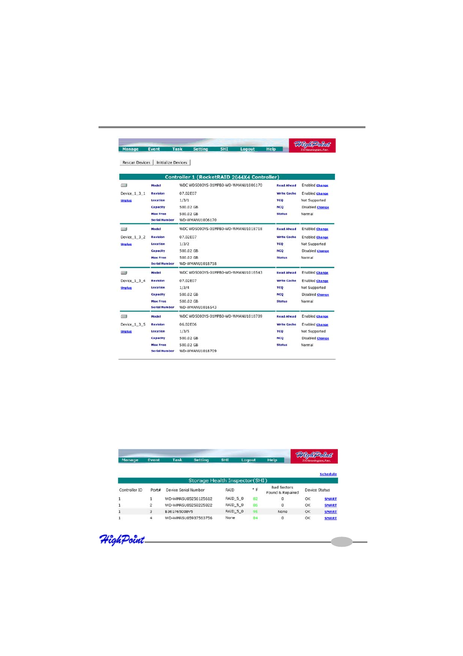 Change device settings | HighPoint RocketRAID 2644X4 User Manual | Page 39 / 84