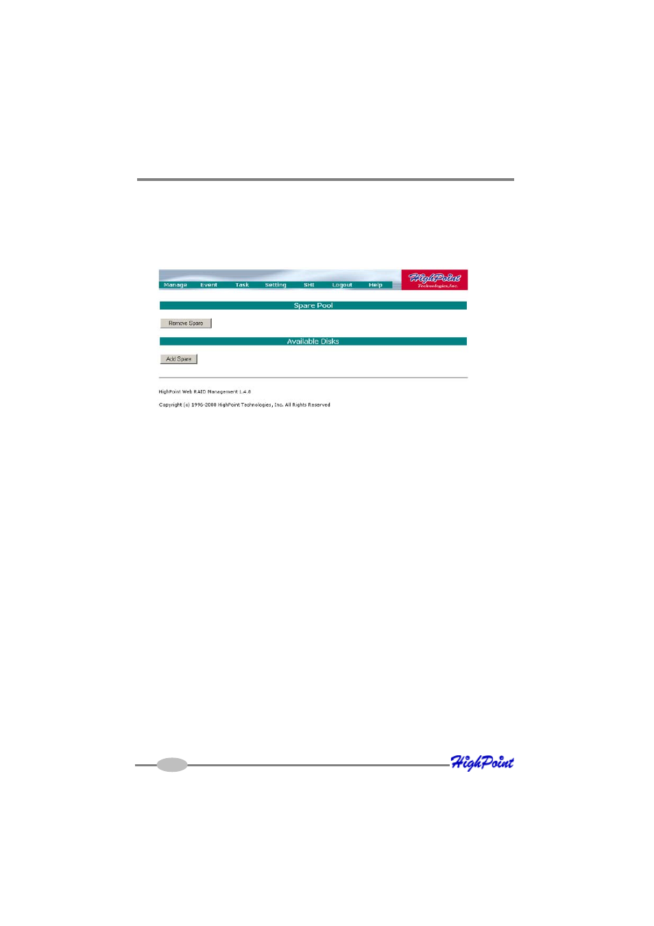 6 - managing events and tasks, 5 - configuring spare disks | HighPoint RocketRAID 2644X4 User Manual | Page 42 / 84