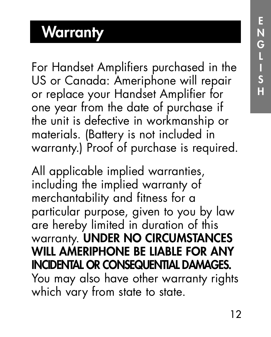 Warranty | Ameriphone HA40 User Manual | Page 24 / 50