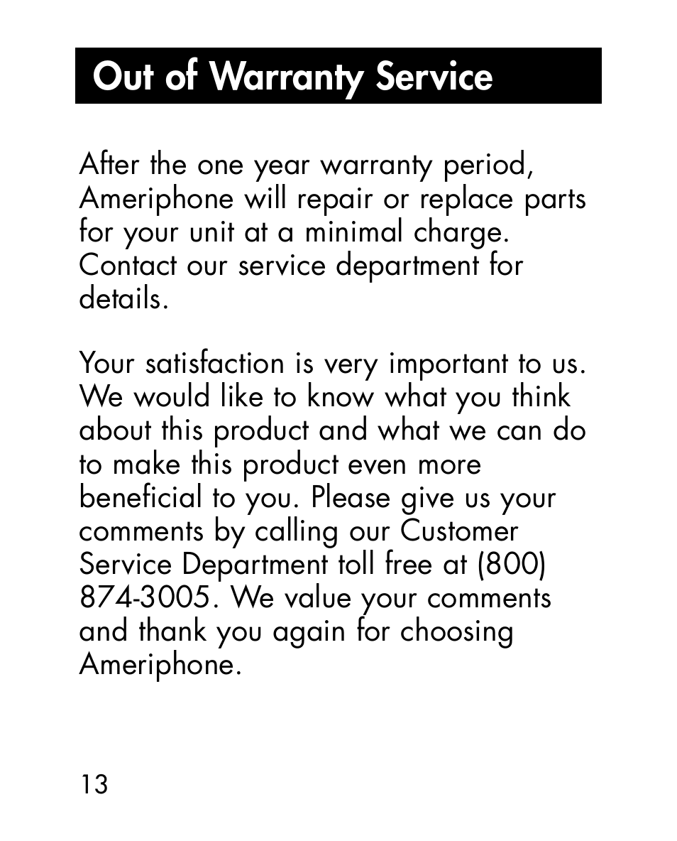 Out of warranty service | Ameriphone HA40 User Manual | Page 25 / 50