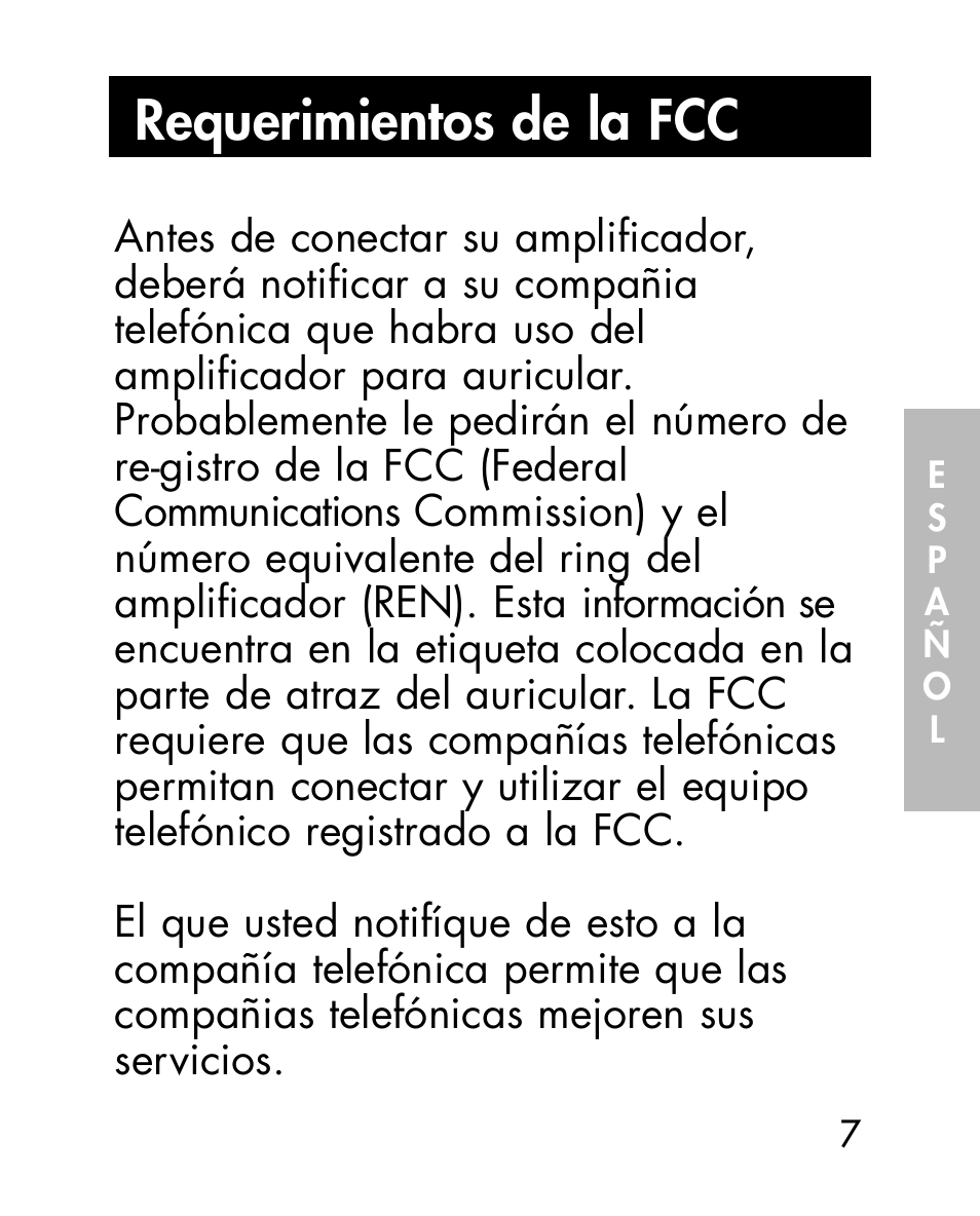 Requerimientos de la fcc | Ameriphone HA40 User Manual | Page 34 / 50