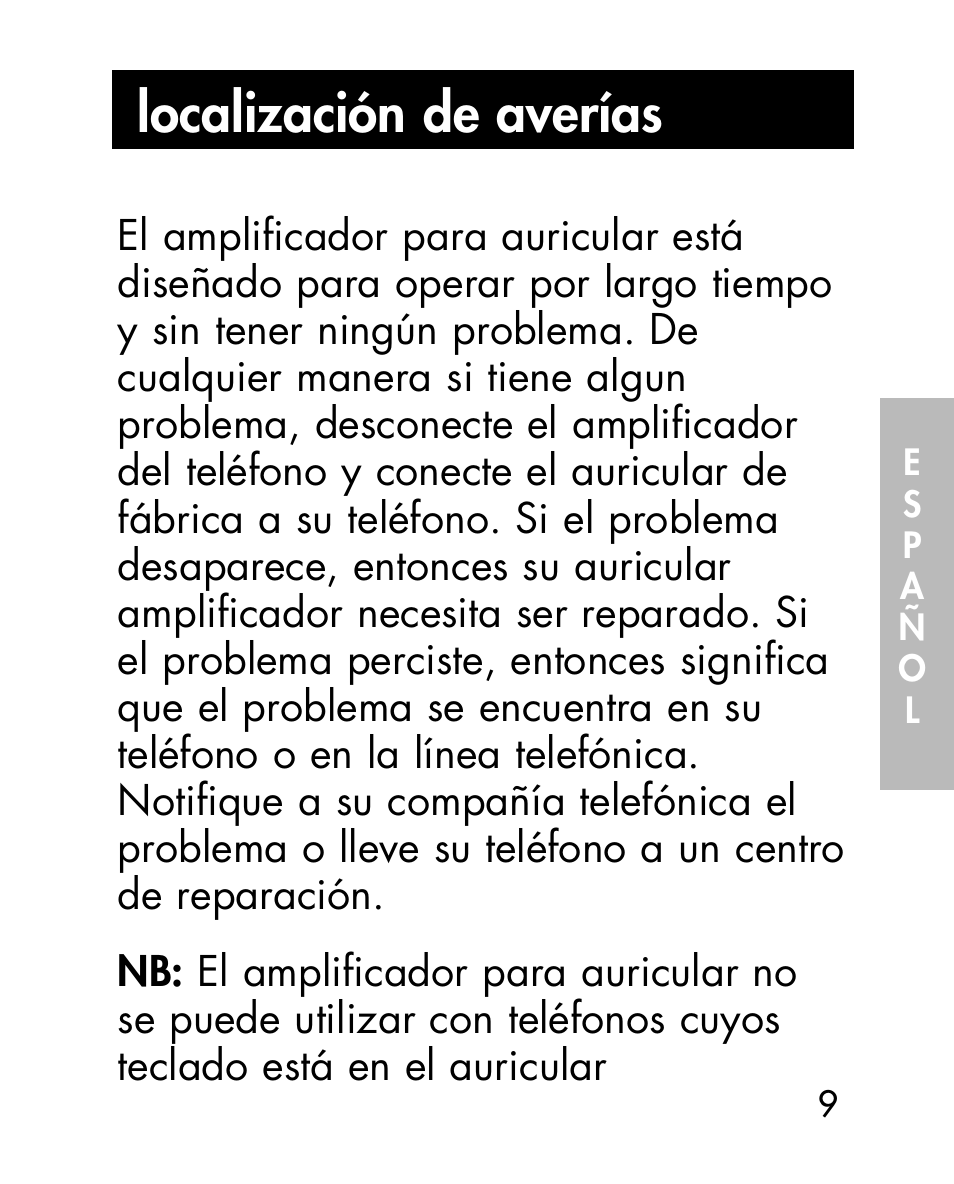 Localización de averías | Ameriphone HA40 User Manual | Page 36 / 50
