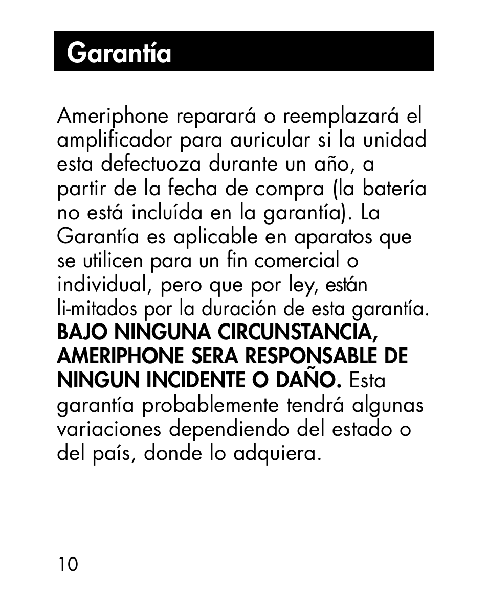 Garantía | Ameriphone HA40 User Manual | Page 37 / 50