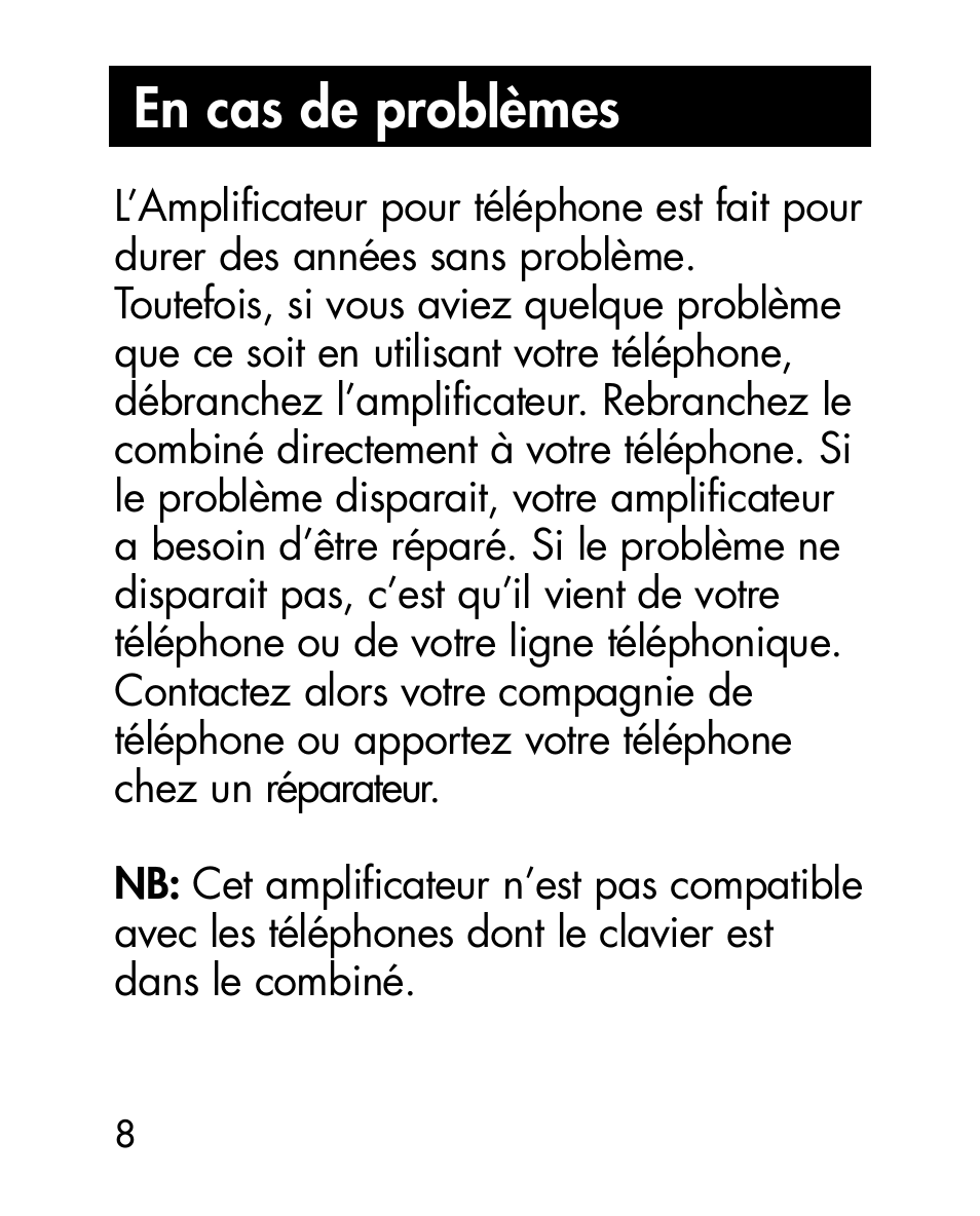 En cas de problèmes | Ameriphone HA40 User Manual | Page 48 / 50