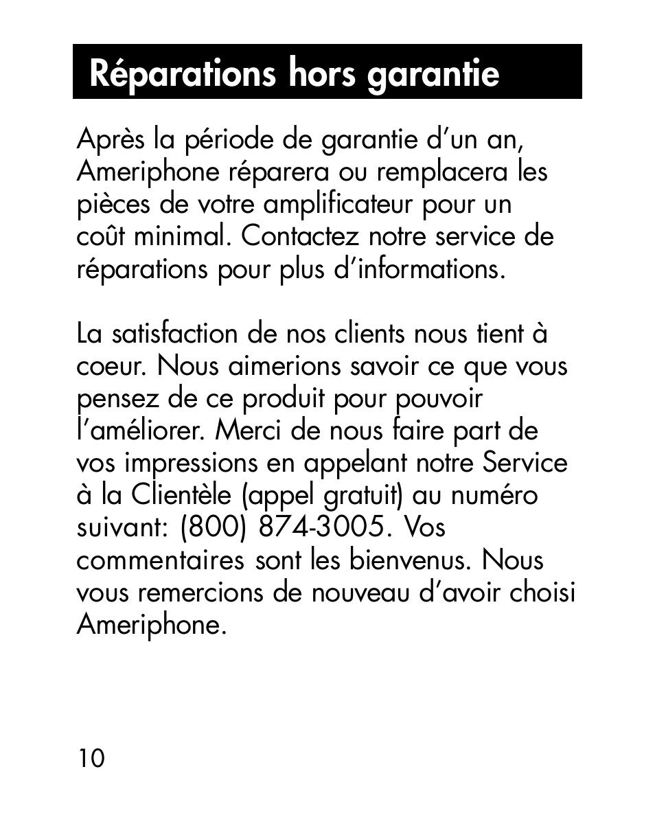 Réparations hors garantie | Ameriphone HA40 User Manual | Page 50 / 50