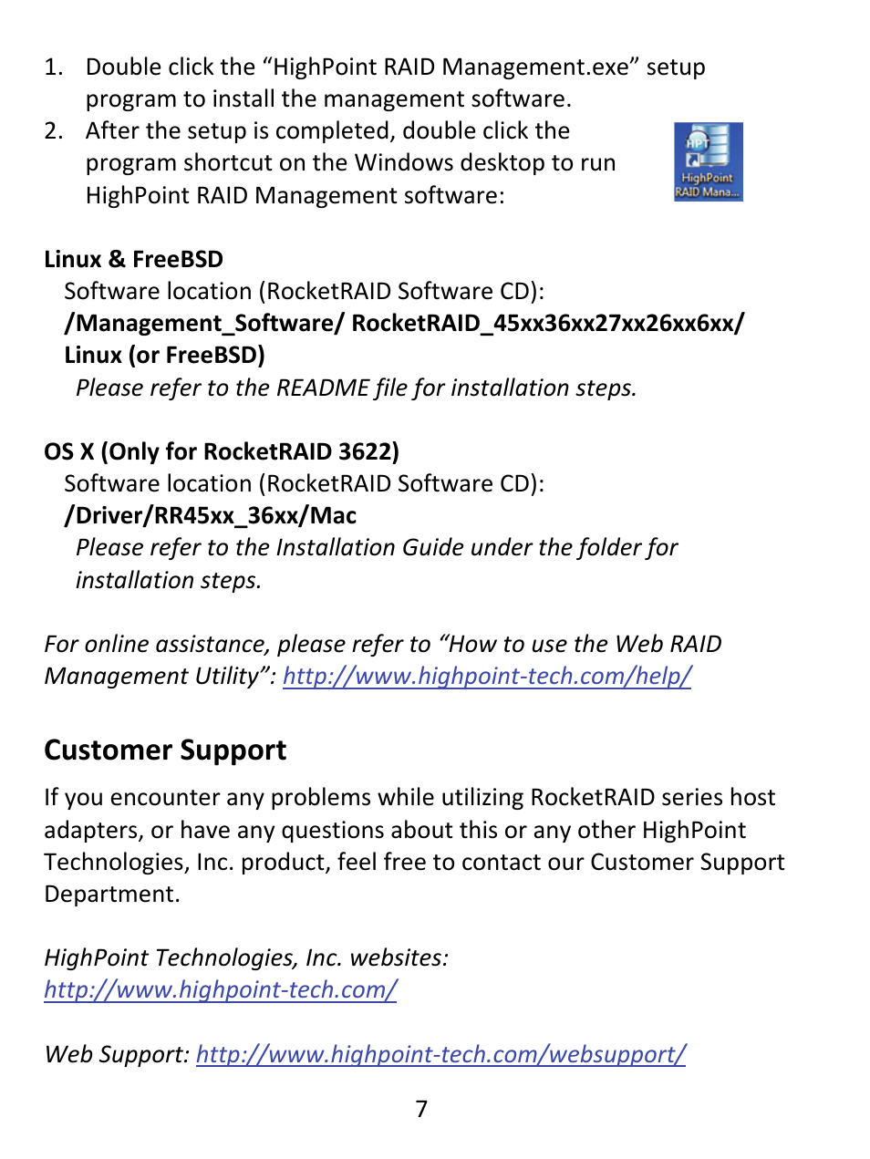 Customer support | HighPoint RocketRAID 362x User Manual | Page 7 / 8