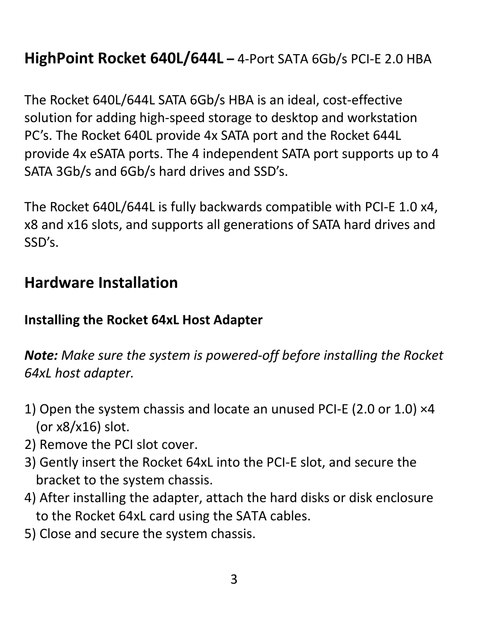 HighPoint Rocket 644L User Manual | Page 3 / 8